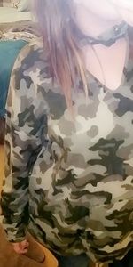 V-Neck Camouflage Sweater Hoodie Top
